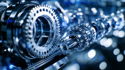 Fototapeta premium High Tech Automated Production Line Assembling Mechanical Parts