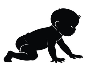Baby Crawling Silhouette, Black, EPS Vector