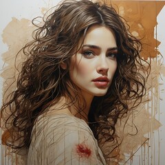 Naklejka premium colorful portrait art of beautiful woman with abstract background
