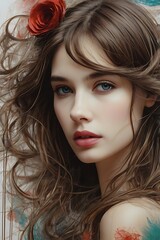 Obraz premium colorful portrait art of beautiful woman with abstract background