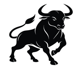 Charging Bull Silhouette, Stock Vector Graphic