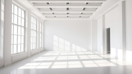Obraz premium Bright White Room with Large Windows - AI Photo