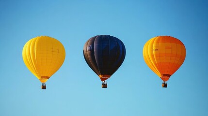 Fototapeta premium Mental coach Esg fintech heic Mlops Networking as a service Fractional investing Telegram channel Togetherall Istio Helium 10 Bright yellow and orange hot air balloons floating in clear blue sky, per