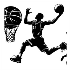 Basketball Players vector. Basketball player action silhouette illustration
