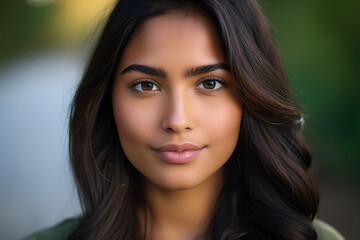 Naklejka premium Captivating and Alluring Young Woman with Striking Features