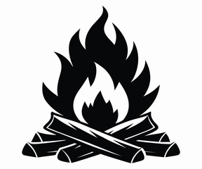 Campfire Silhouette, Flames, Night, Dark, EPS