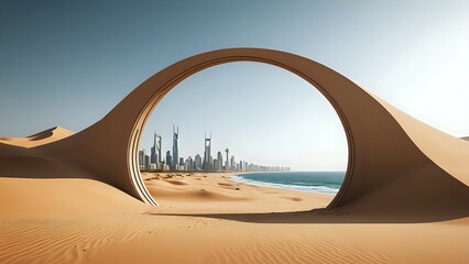 illustration of dubai city view from the beach