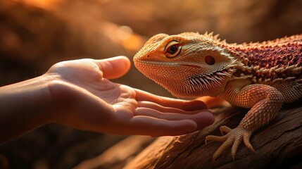 Obraz premium Person Interacting with a Bearded Dragon Nature Ultra Realistic Photo
