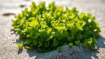 Close-up Sea Lettuce Low Tide Wadden Sea - Ulva lactuca - Bright Coastal Scene