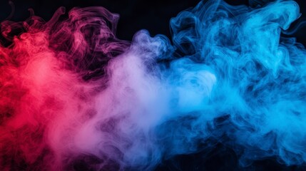 Obraz premium Colorful Smoke Swirls in Red and Blue Against a Dark Background, Creating an Enigmatic Abstract Art Effect with Soft Shapes and Flowing Movement
