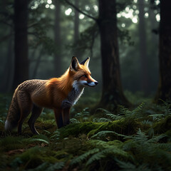 Fototapeta premium A red fox lives in a secluded forest