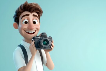 Fototapeta premium Cheerful 3D Cartoon Journalist