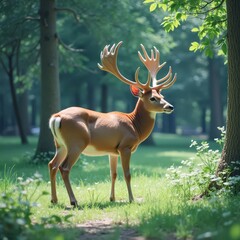 Obraz premium Majestic Deer in Sunny Forest Glade.