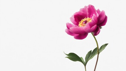 Single pink peony flower on white background. (1)