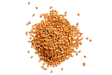 Fenugreek seeds pile isolated on transparent background, PNG, top view