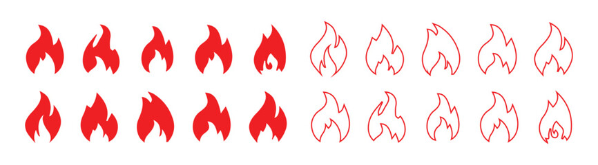 Fire icon collection. Fire flame symbol. Bonfire silhouette logotype. fire icon vector. symbol, sign. Flames symbols set flat style - stock vector.
