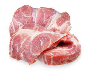 sliced raw pork meat isolated on white background