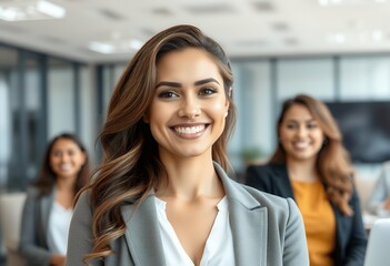 Fototapeta premium Confident Businesswoman Smiling Team Meeting Office Success