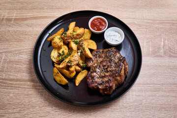 Grilled Pork Steak with Potato Wedges