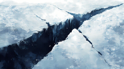 Perfect for environmental studies, adventure visuals, and winter landscapes. close-up of a crack in the ice. Crevasse. Illustration