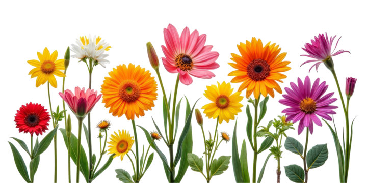 Vibrant Collection of Flowers - Artistic Arrangement on Crisp White Background for Creative Projects the product image shot (transparent) , print, banner