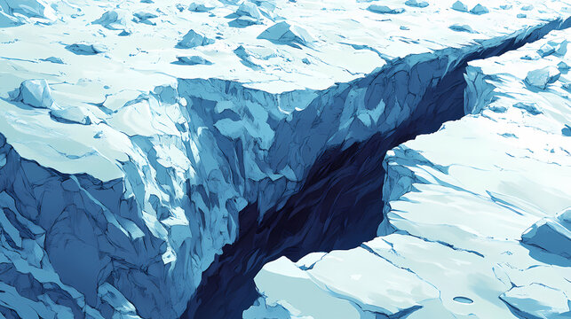 Perfect for environmental studies, adventure visuals, and winter landscapes. close-up of a crack in the ice. Crevasse. Illustration