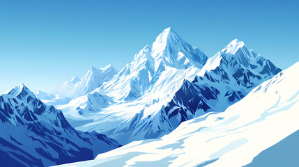 Fototapeta premium Snowy mountain peaks with a clear blue sky. Crevasse. Illustration