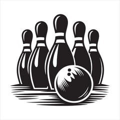 Obraz premium Bowling pins and ball silhouette vector. Bowling pins icon vector silhouette illustration