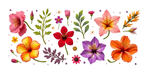 Vibrant Collection of Flowers - Artistic Arrangement on Crisp White Background for Creative Projects the product image shot (transparent) , print, banner