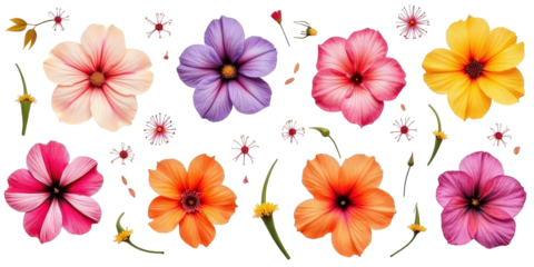 Vibrant Collection of Flowers - Artistic Arrangement on Crisp White Background for Creative Projects the product image shot (transparent) , print, banner