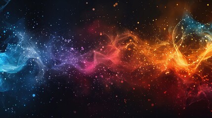A vibrant cosmic background filled with colorful swirls and particles.