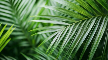 Lush Green Tropical Palm Leaves Creating a Vibrant Natural Background With Vivid Textures and Shades of Green for Fresh and Inviting Visual Environments