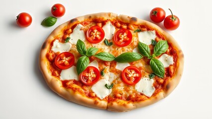 Delicious Cheese Pizza, Fresh Ingredients, Top View, Food Photography
