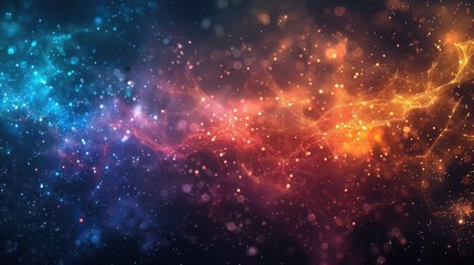Naklejka premium A vibrant cosmic background featuring colorful lights and particles in a dark space.