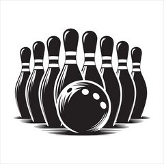 Bowling pins and ball silhouette vector. Bowling pins icon vector silhouette illustration