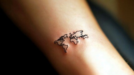 Obraz premium Small world map tattoo on woman wrist. Travel and world tour concept