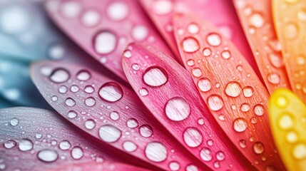 Close-up View of Colorful Flower Petals with Raindrops, Vibrant Colors and Textures Highlighting Nature's Beauty in an Artistic Photography Style