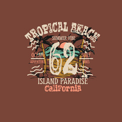 Fototapeta premium Tropical Beach Island California summer print graphic tee