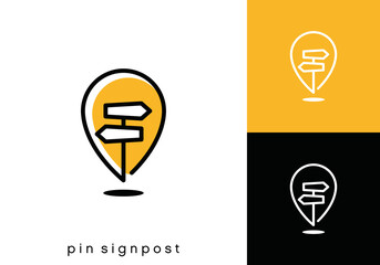pin with signpost road logo. location, tour, travel, transportation vector design concept © nubikor