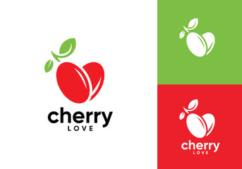 Obraz premium cherry love fresh fruit logo vector design