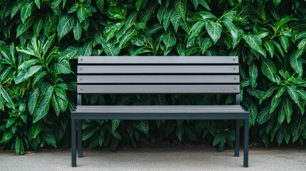 Minimalistic Bench Surrounded by Lush Green Foliage Ideal for Outdoor Spaces, Parks, and Relaxation Areas with a Modern Aesthetic and Inviting Atmosphere