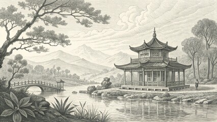 chinese temple in the morning