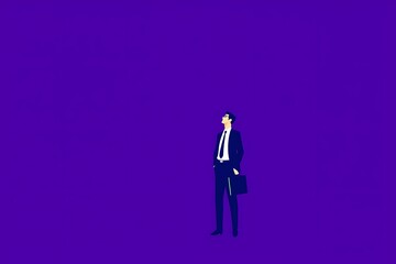 Obraz premium Ambition on Purple: Businessman with briefcase looking up, contemplating future opportunities. Minimalist vector illustration. 