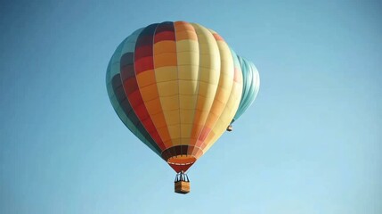 Fototapeta premium Wp rocket heic Thumbnail protobuf Squarespace designer Markdown Telegram channel Helium 10 Togetherall Wayflyer Colorful hot air balloon with stripes floating in clear blue sky ideal for travel adven