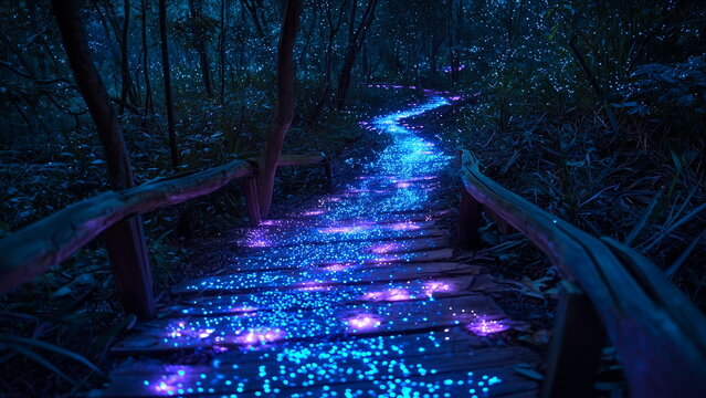 Dark magical forest with purple glowing path, fantasy style