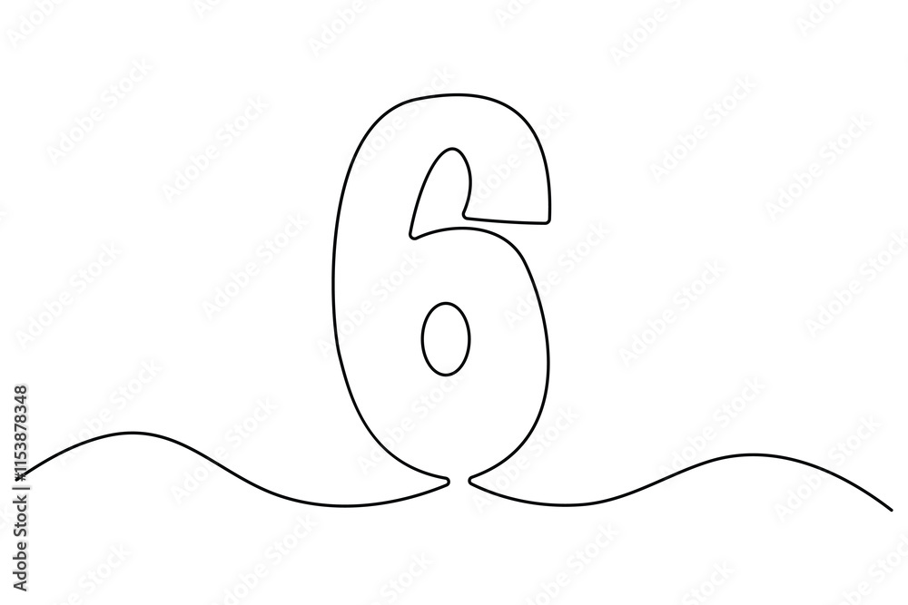 Fototapete Number six continuous one line drawing of number 6. editable One line drawing of number 6 icon. Vector illustration

