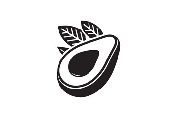 simple black an white Avocado vector silhouette isolated on a white background