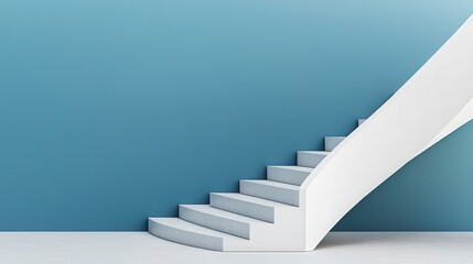 Obraz premium Modern Design of Curved Staircase Against a Soft Blue Wall in an Elegant Indoor Space Showcasing Minimalist Architecture and Contemporary Aesthetics