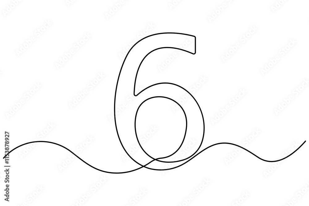 Fototapete number six continuous one line drawing of number 6. editable one line drawing of number 6 icon. vect