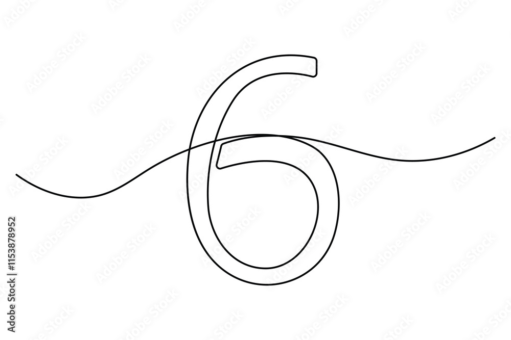 Fototapete number six continuous one line drawing of number 6. editable one line drawing of number 6 icon. vect